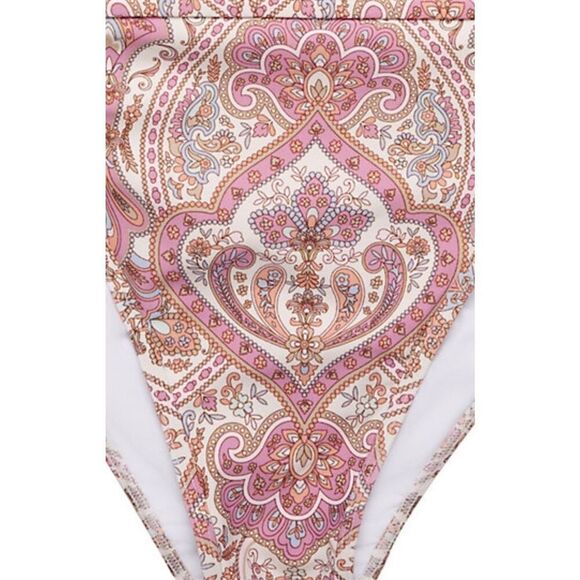 NWT FRESHWATER High-Waisted Swim Bottoms Sz L Paisley Bathing Swimsuit Tankini - Picture 4 of 7